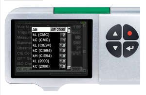 SpectroDens 4 Display Screen showing multiple delta E CIE Formula functions